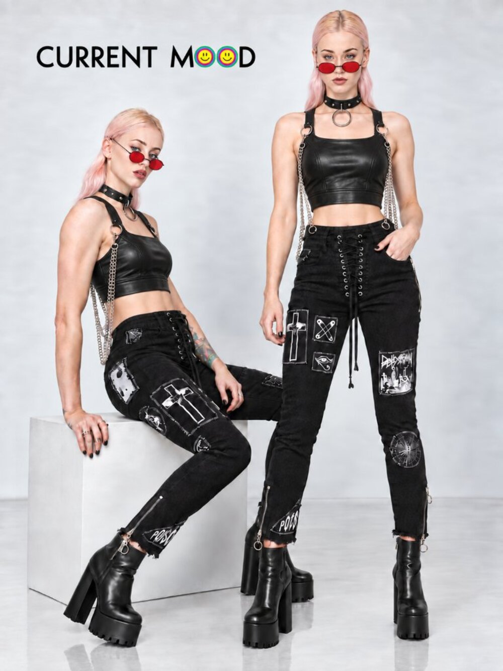 🔥HOT ITEM!🔥DOPE Lace-Up Patchwark Skinny Jeans in Black & White